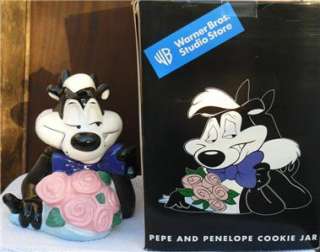 Pepe Le Pew Skunk & Penelope Cat with Pink Roses COOKIE JAR Cookie Jar 