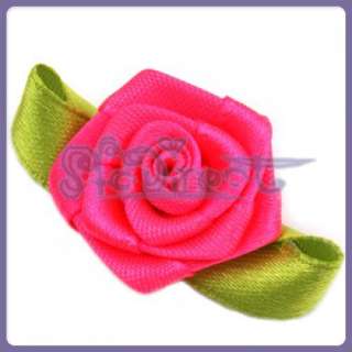 Satin Ribbon Rose Flower Applique Craft Dress Trim 50pc  