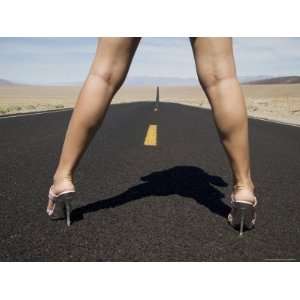  Woman in High Heels on Empty Road, Death Valley National 