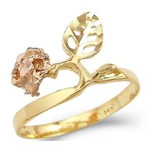  Size  10   14k Yellow and Rose Gold Rose Flower Leaf 