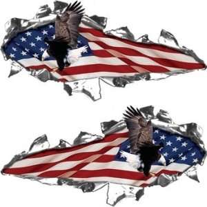  Ripped / Torn Metal Look Decals With American Eagle 