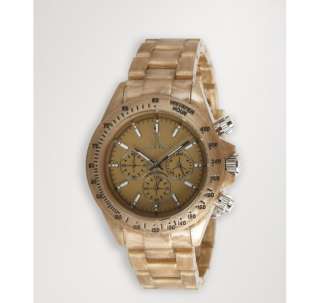 gold plastic Pearlized Plasteramic chronograph link bracelet watch