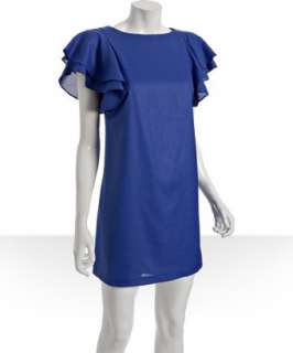 Ali Ro blue beret crewneck flutter sleeve dress   