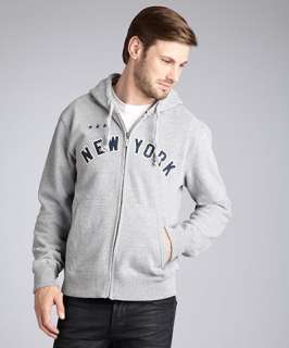 Blue Marlin heather grey cotton New York fleece zip front hoodie