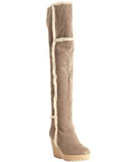   shearling tall wedge boots  