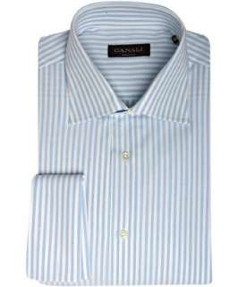 Canali blue bar striped french cuff dress shirt   