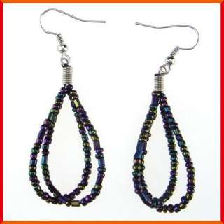 T313 Multi strand black seed bead necklace earrings set  