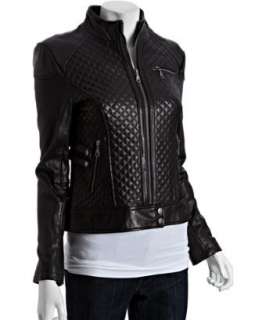 DKNY black quilted leather Haley zip jacket  