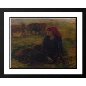 Breton, Jules 24x20 Framed and Double Matted Bergere Dans Un Pre 