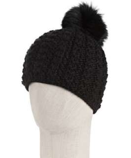 KYI KYI black knit hat with fox fur pom pom  