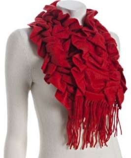 Sayami red cashmere fringe squiggle scarf  