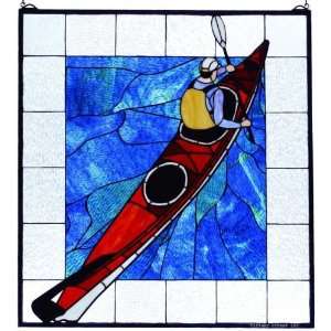  Lone Kayak Tiffany Stained Glass Window Panel 28 Inches H 