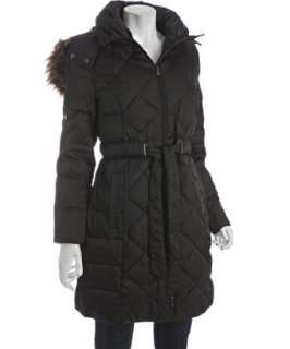 Kenneth Cole Reaction black down feather faux fur trim hooded parka 