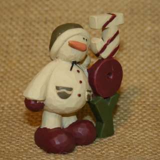 Snowman Joy Word White Jacket Blossom Bucket Resin Figurine Christmas 