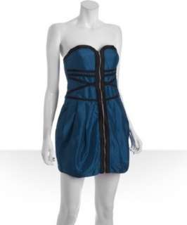 Romeo & Juliet Couture teal taffeta zip detail strapless dress 