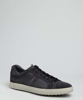 Tods blue suede and mesh logo stripe sneakers