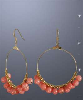 Kenneth Jay Lane gold and coral beaded hoop earrings   up to 