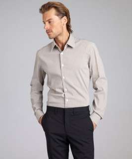 Prada light brown striped stretch cotton blend button front shirt