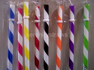 BPA Free 9 Swirly Striped Acrylic Straws, Wrapped, Reusable, 8 Colors 