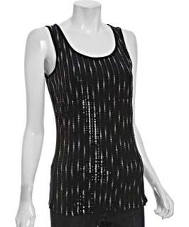 Three Dots black stretch jersey Easy sequin scoop neck tank
