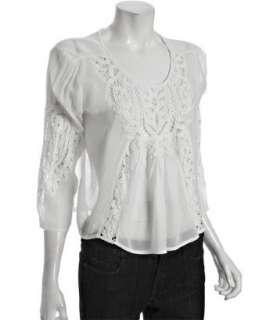 Willow & Clay ivory chiffon three quarter sleeve lace detail top 