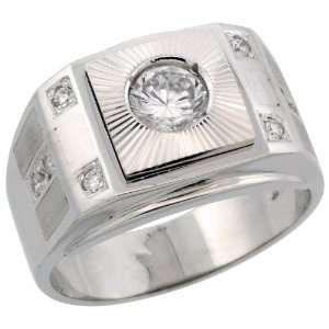 925 Sterling Silver Mens Square Solitaire Mens Ring w/ Brilliant Cut 