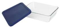   Storage 6 Cup Rectangular Dish with Dark Blue Plastic Cover, Clear