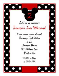 Personalized Mickey Mouse Theme Birthday Party Invitations