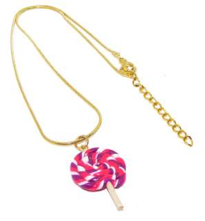 Pink Juicy Lollipop Candy Pop Clay Charm Necklace OOAK  