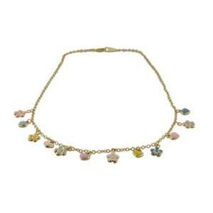  Gold Multi Color Enamel Heart and Flower Necklace 13.5 inches Jewelry