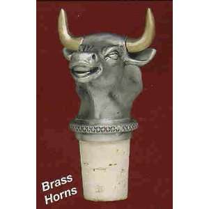 Wall Street Bull with Brass Horns Pewter Bottle Stopper 