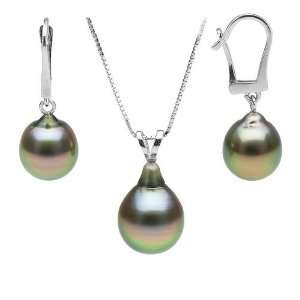 Black Tahitian Baroque Pearl Pendant and Earring Set Sizes 10.0 12.0mm 