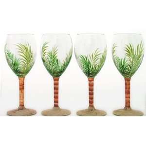 Hand Painted Glasses   Palm Tree Wine Glass Set (12.5 oz)  