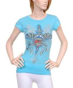 Ladies Blue Old School Rock & Roll fitted T Shirt  