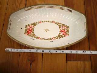 Vintage 50s Gold Rose Enamel Metal Jewelry Tray Platter 12 x 7.5 x 2 