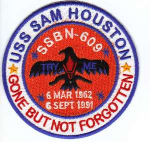 US NAVY SHIP PATCH, USS SAM HOUSTON, SSBN 609 Y  