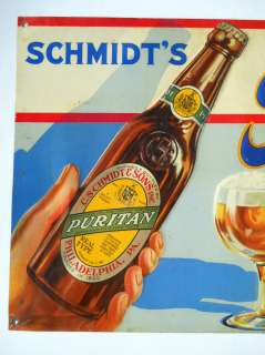 Schmidts Puritan Beer Tin Embossed Sign 1920s Prohibition RARE 