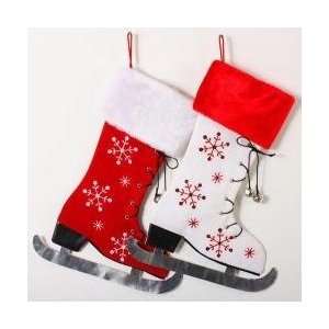  18 Fur Cuffed White Ice Skate Christmas Stocking with 