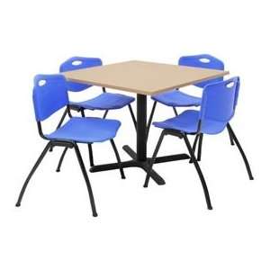  36 Square Table W/ Plastic Chairs   Beige / Blue