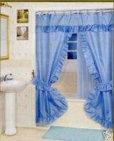 DOUBLE SWAG SHOWER CURTAIN, LINER & HOOKS   BLUE  