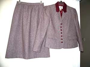   Juniors Size 9 Burgundy Plaid 2 Piece Lined Mid Calf Skirt Suit  