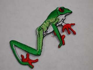 Green Orange Tree Frog Exotic Iron On Applique Patch  