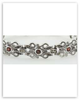Antique Style Garnet and Marcasite Bracelet 7 1/4 inches   Sterling 