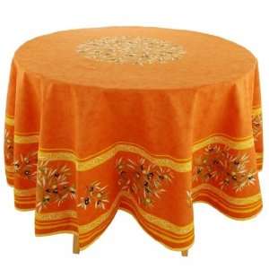   Olive Baux Orange Cotton Tablecloth 70 Round