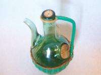 Vtg Plastic Wicker Woven Weave Wine Bottle Green Glass Spout Ice 