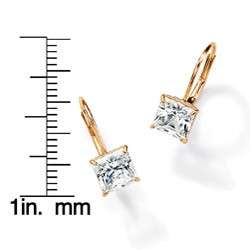   Created Square White Diamond Lever Back Solid 10K Yellow Gold Earrings