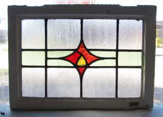 Antique Stained Glass Window Ruby Red Art Deco Star  