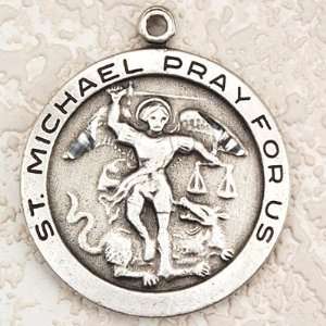 Antique Silver St Michael Pendant Religious Necklace Christian Medal 