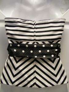 WHITE HOUSE BLACK MARKET TOP STRAPLESS BLK & WHT W BLK & WHT TIE BELT 