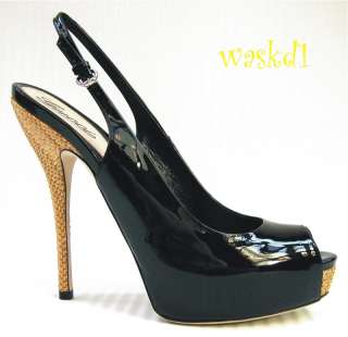 GUCCI black Patent SOFIA Straw heel Slingback PLATFORM shoes NIB 